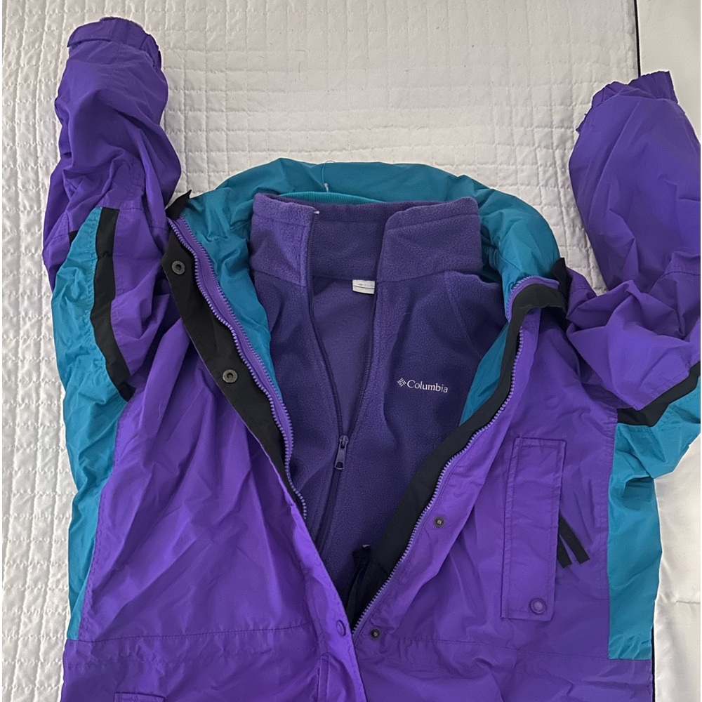 Retro Snowboarding Columbia Jacket and Shell. Purple and Teal. Women’s Large.
